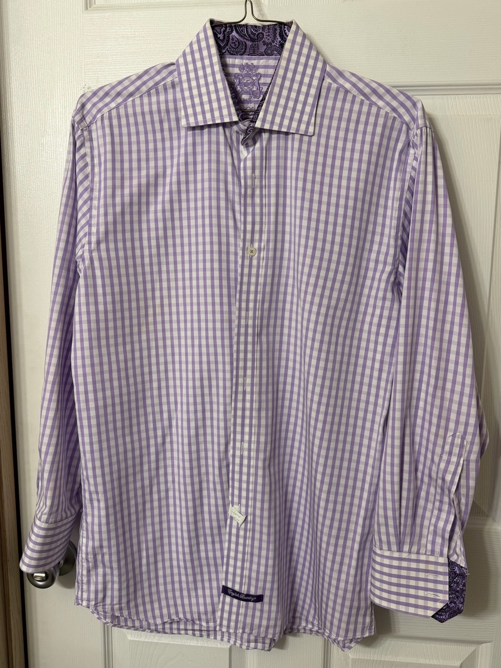 English Laundry Lavender Gingham Dress Shirt with Paisley Trim